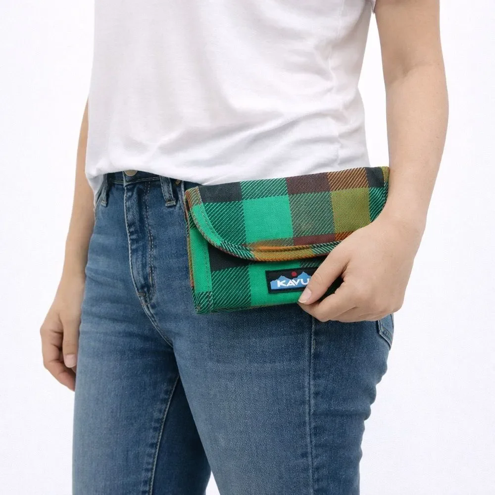 Kavu Vibrant Green and Brown Plaid Clutch